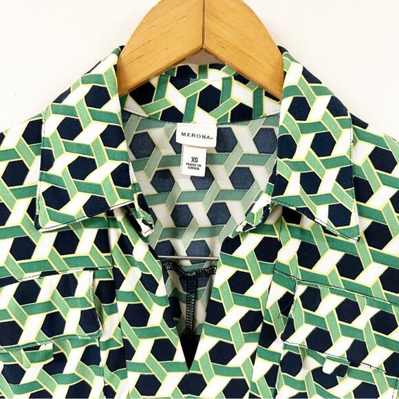 MERONA Dress Womens Size XS Green Mod Retro Disco Style Stretch - Picture 3 of 5